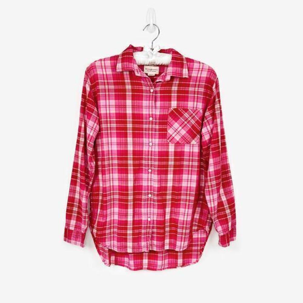 Denim & Supply RL Boyfriend Button Up Shirt Size L Pink Red Plaid Cotton Western